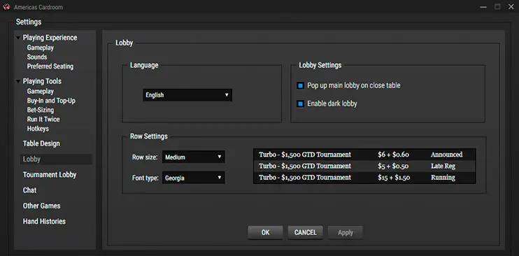New MTT lobby settings