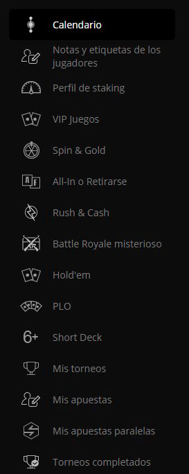 Secciones principales de PokerCraft