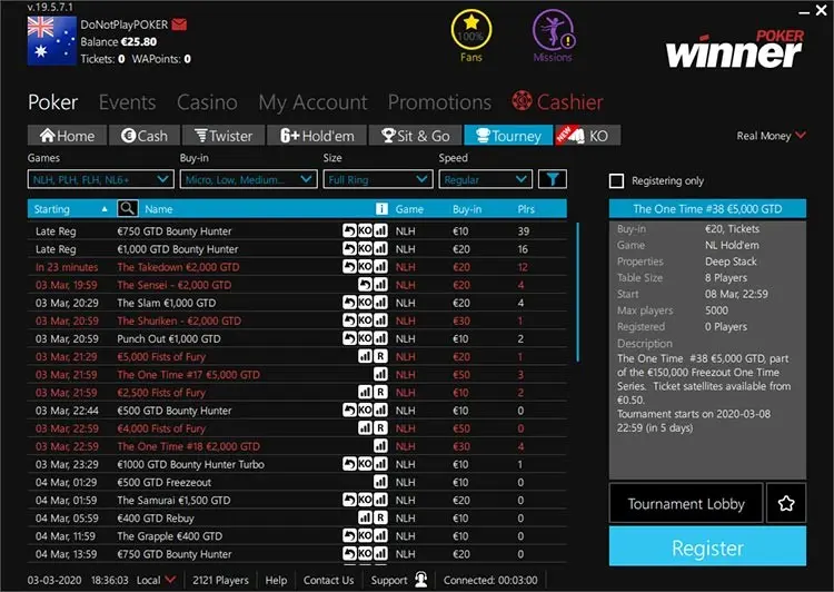 Winner Poker MTT Lobby