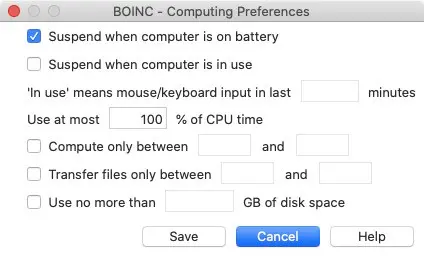 Ajustes BOINC