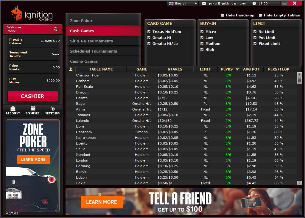 Ignition Casino Main Lobby En