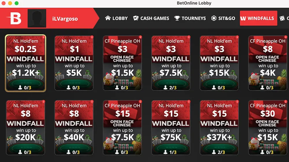 Windfall Спины в Betonline Poker