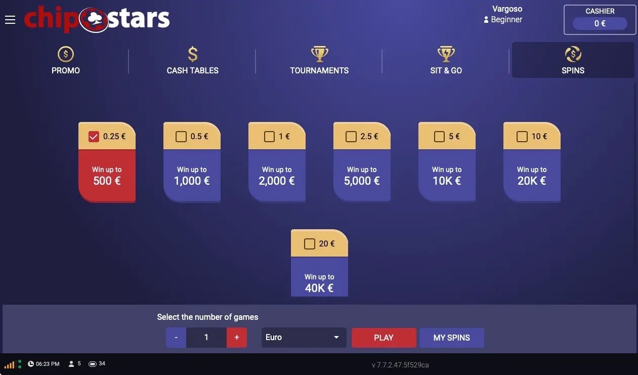 Chipstars Poker Web browser client