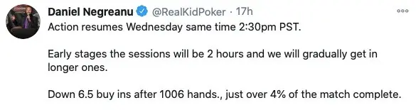 Comentario de Daniel Negreanu en Twitter sobre el reto