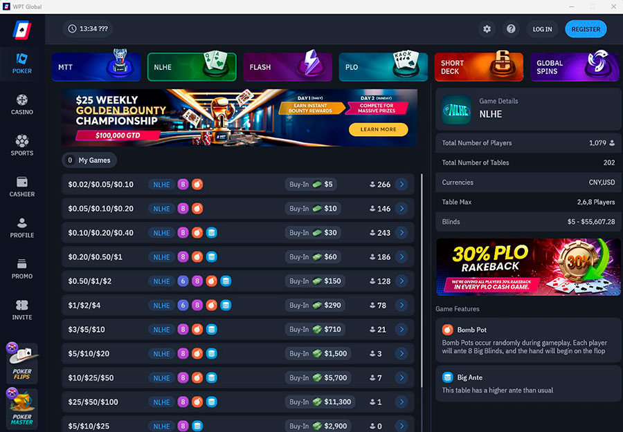 Новое лобби кеш-столов в Wpt Global