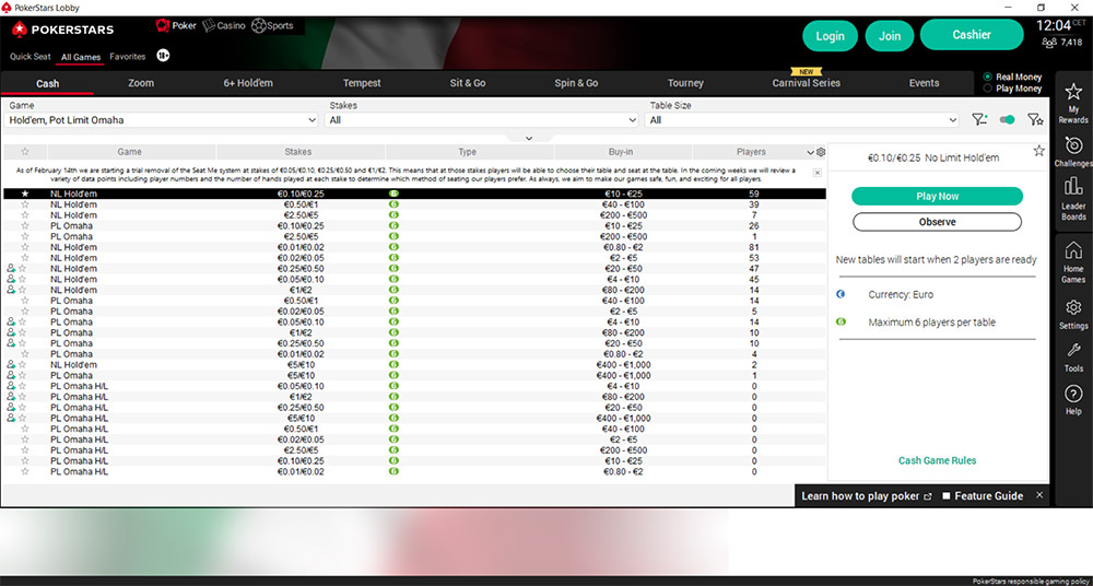 Pokerstars Italy Cash Lobby Ru