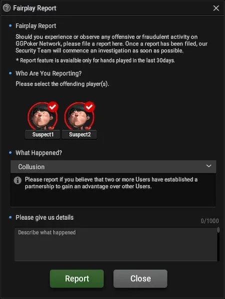 Fairplay report tool at GGPoker