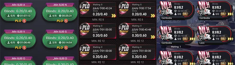 Lista de mesas en PPPoker, Upoker, y PokerBros