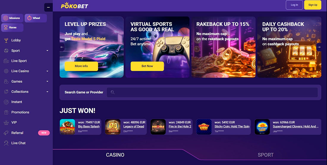 Pokobet Casino Interface and Software