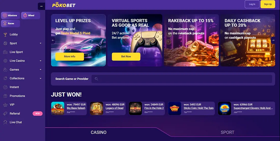 Pokobet Casino Interface and Software