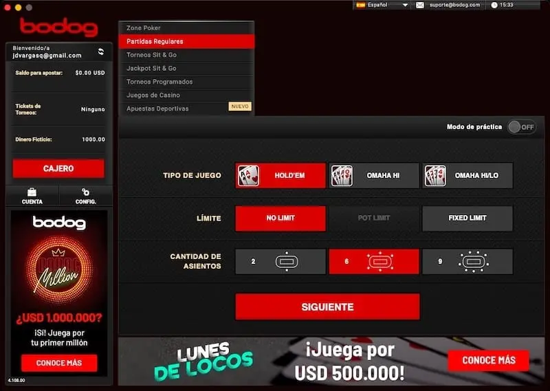 Lobby de Bodog Poker Latinoamérica