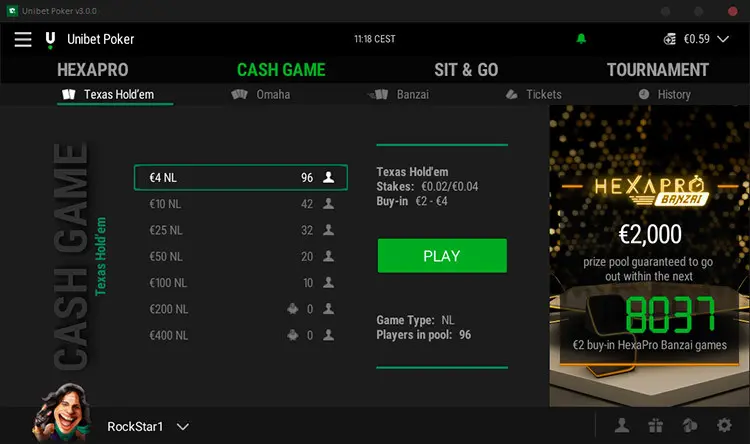 Unibet Poker new cash game lobby