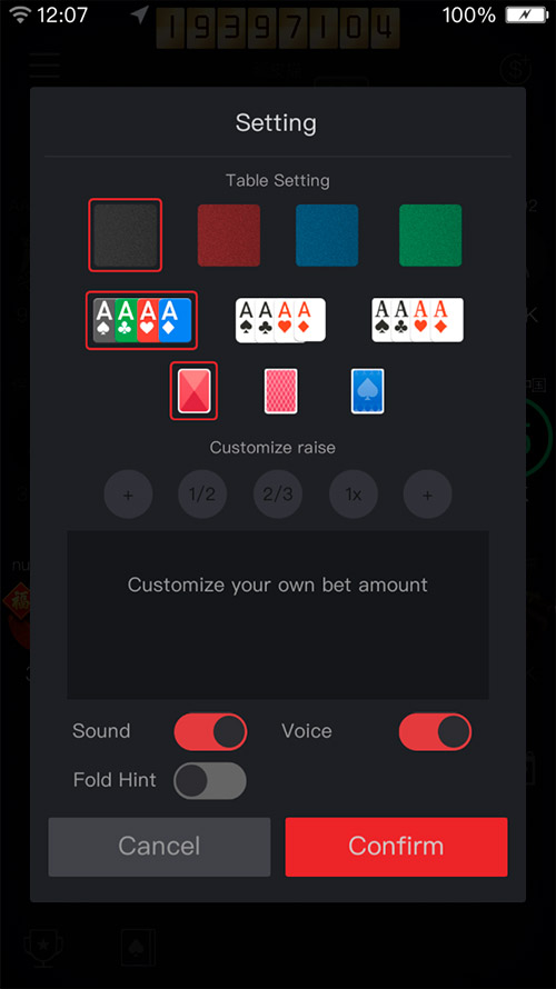 Red Dragon Poker Table Settings Eng