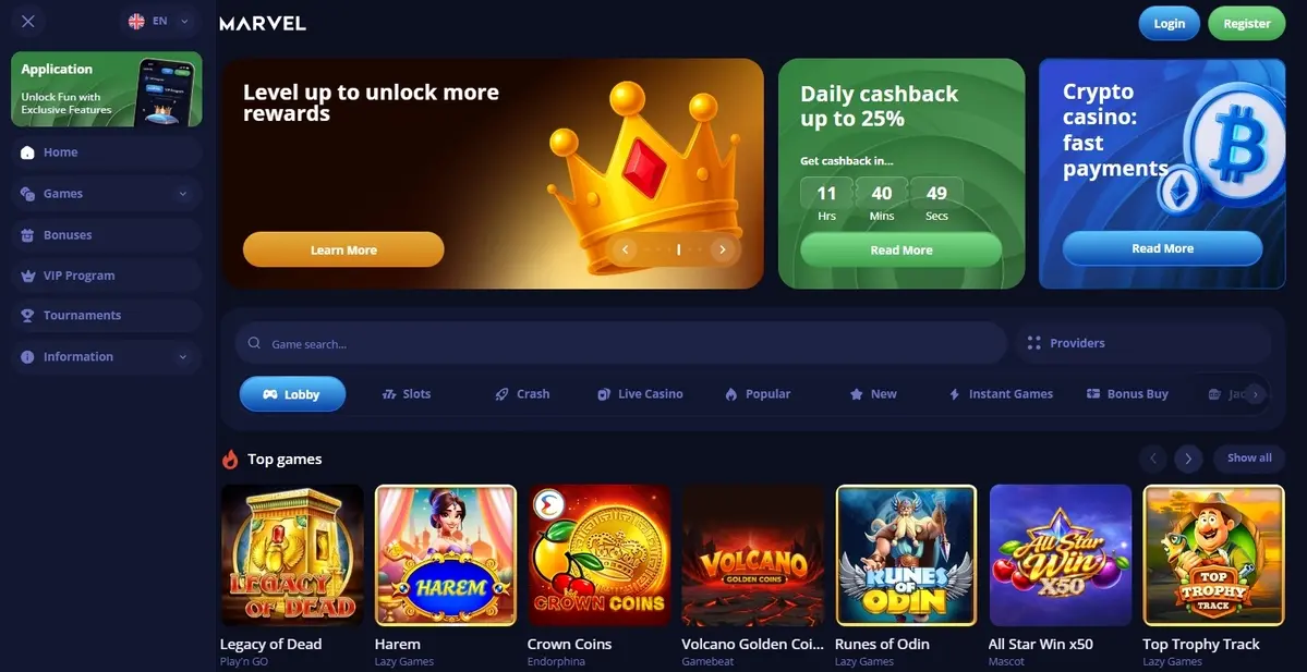 Marvel Casino Interface