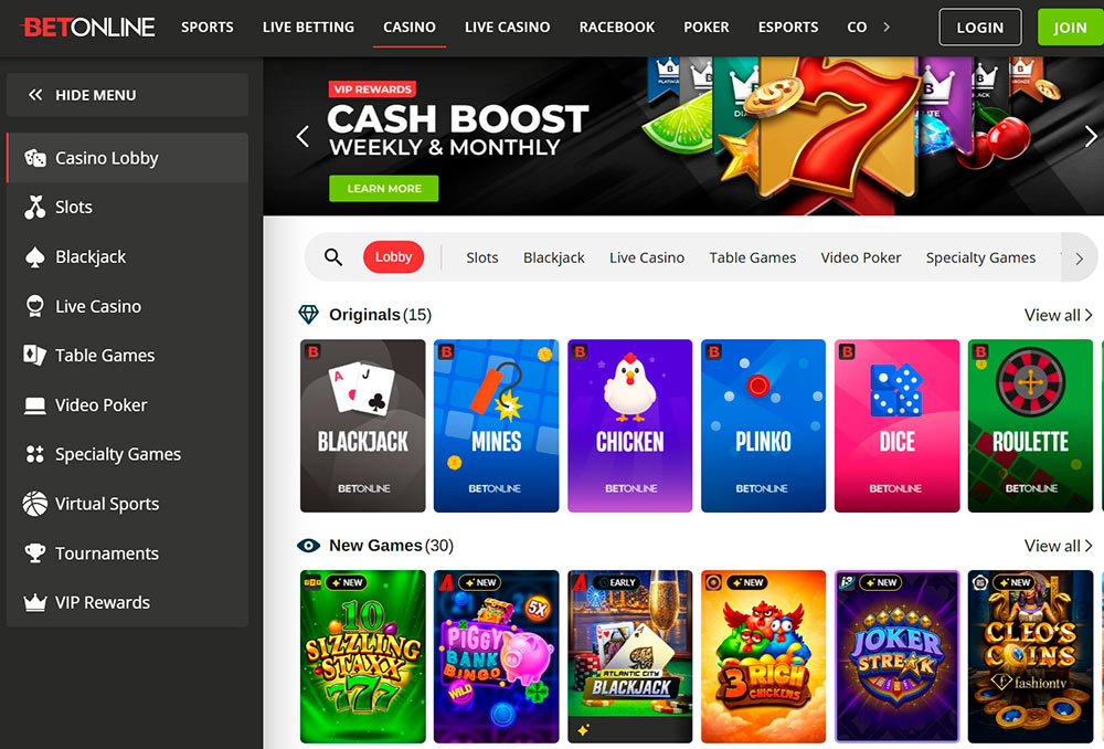 Betonline Casino Interface