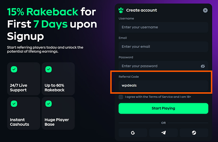 Gamdom Casino Bonus Code Field