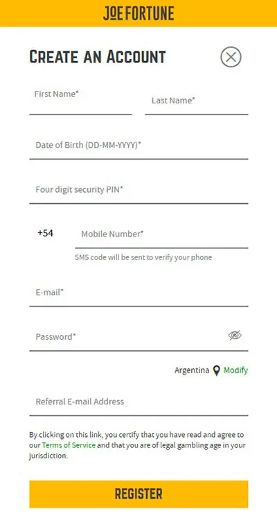 Joe Fortune Casino Create Account