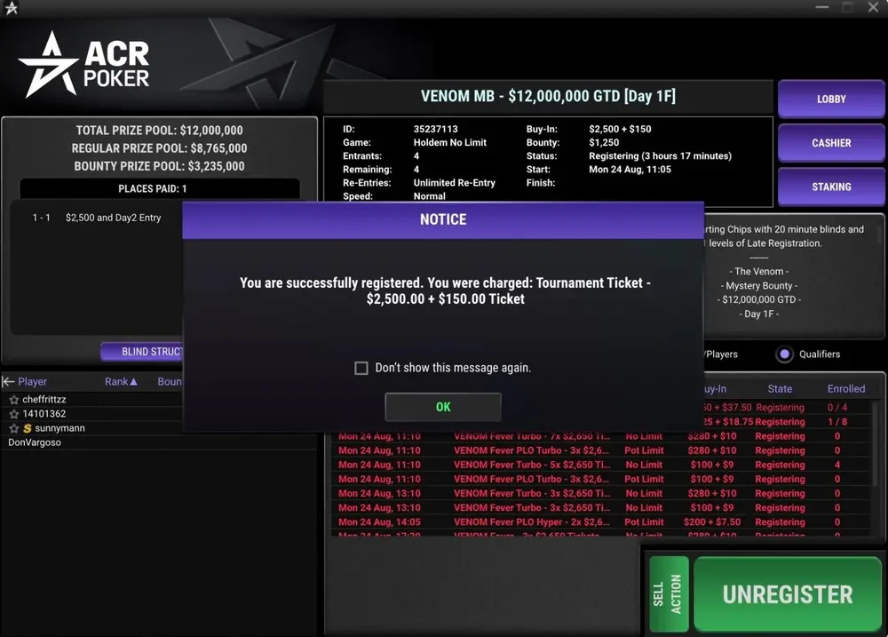 Venom 12m Gtd Registration