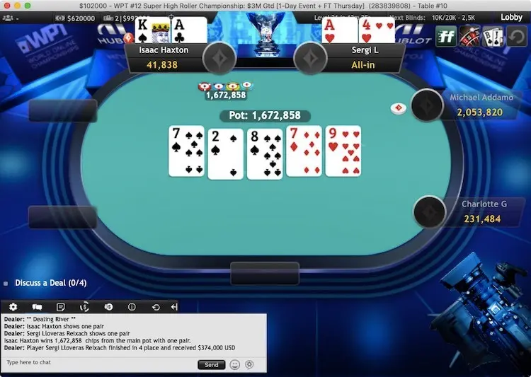 Eliminación Sergi Reixach Super High Roller WPT Online