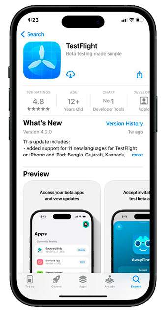 TestFlight app on the App Store — beta testing mobile applications on iPhone