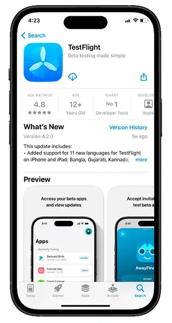 TestFlight app on the App Store — beta testing mobile applications on iPhone