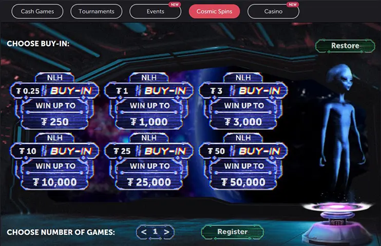Cosmic Spins Coin Poker New Lobby
