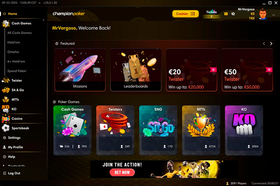 El lobby Champion Poker  Mac Os