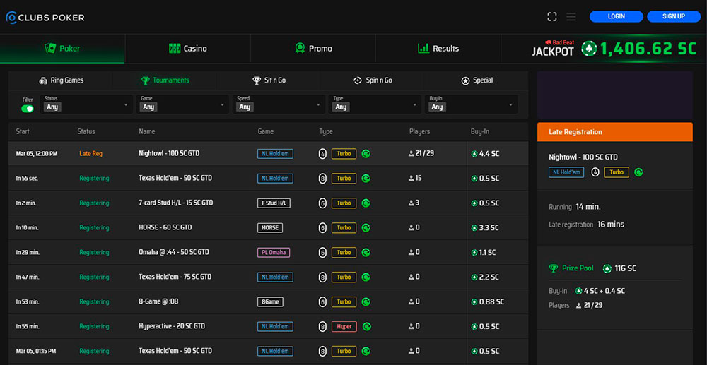 Clubs Poker Mtt Lobby