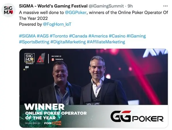 GGPoker reconocido como Operador de Poquer del año por SiGMA