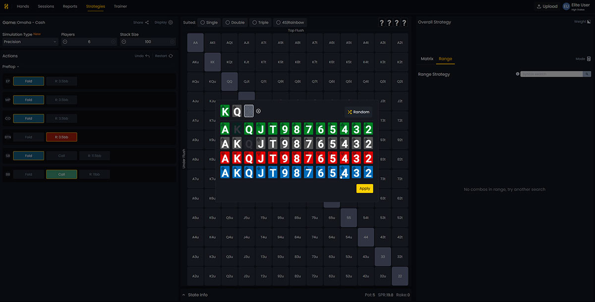 FlopHero flop selection interface showing all 1,755 PLO flops
