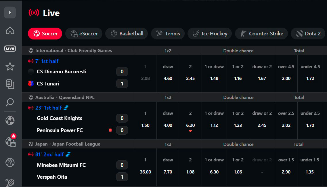 Jettbet Sportsbook Live Betting Page