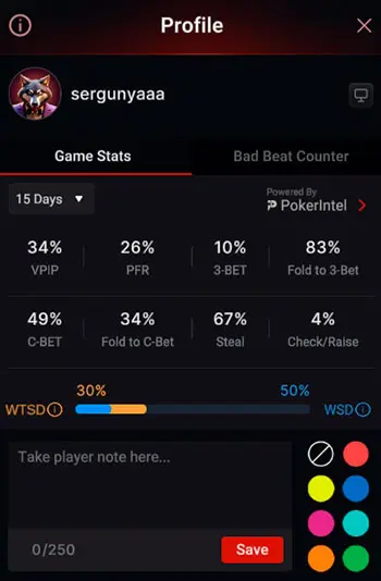 Hud Coin Poker All Stats