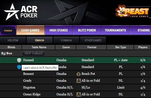 Reshuffle Acr Poker