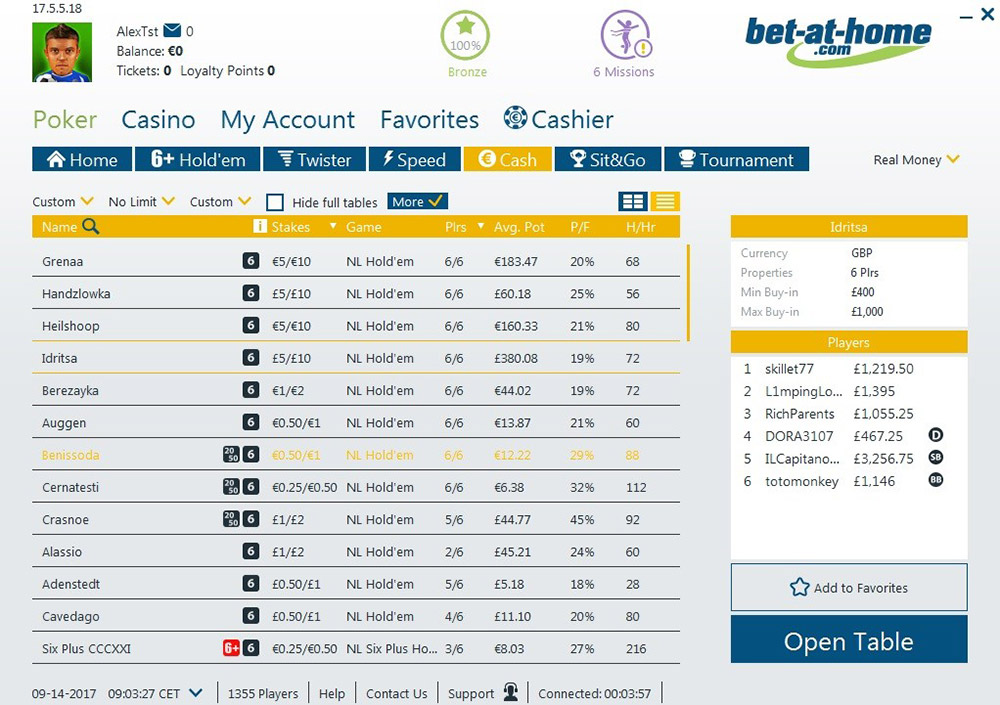 Bet at Home Poker Lobby En