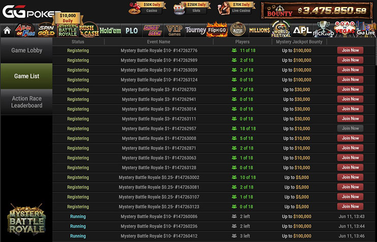 Mystery Battle Royale Gg Poker Game List