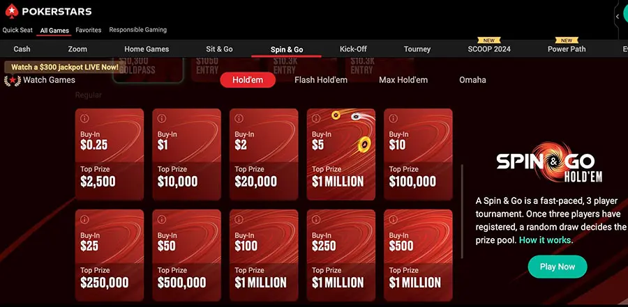 PokerStars Spin and Go Lobby