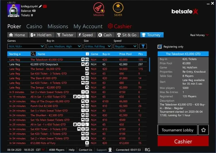 Betsafe Poker Lobby