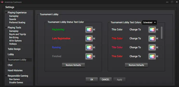 Tournament lobby settings WPN