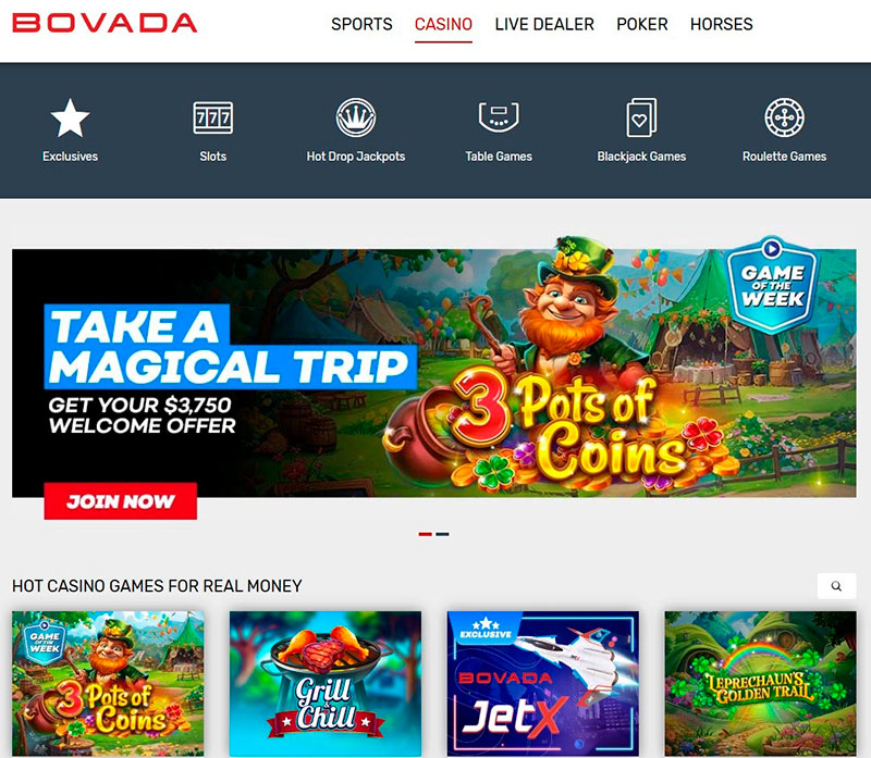 Bovada Casino Site Interface
