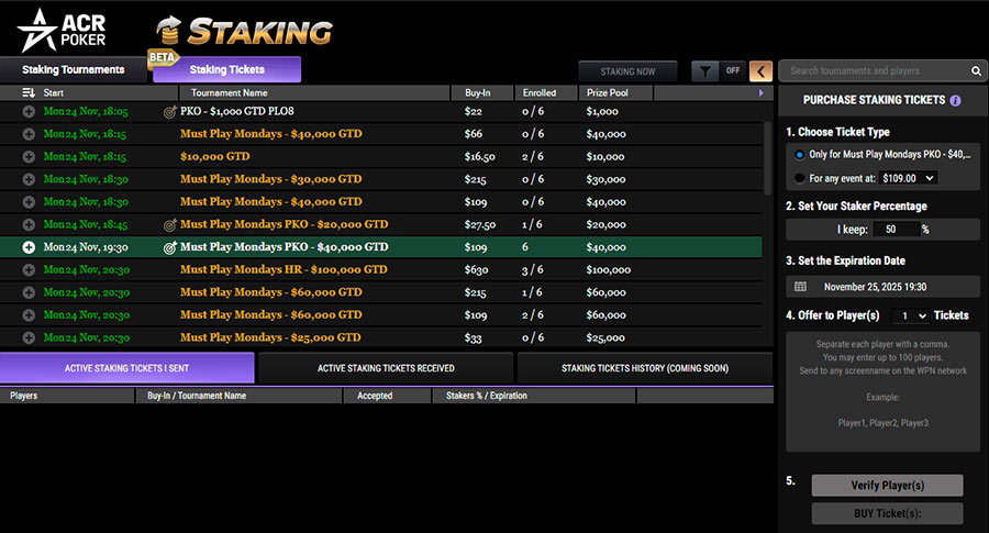 Staking Tickets Lobby Acr Poker