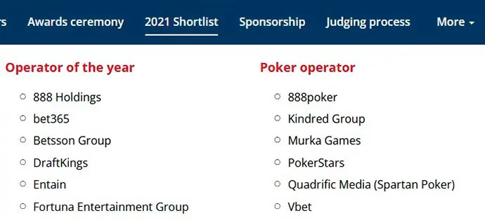 EGR Operator Awards shortlist 2021