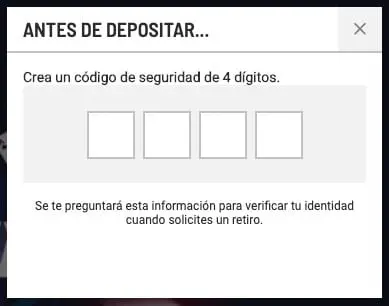 Debes crear un código de seguridad para retiros al crear tu cuenta