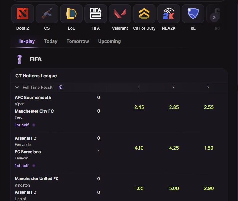 Cloudbet esports section — CS2, Dota 2, LoL, Valorant