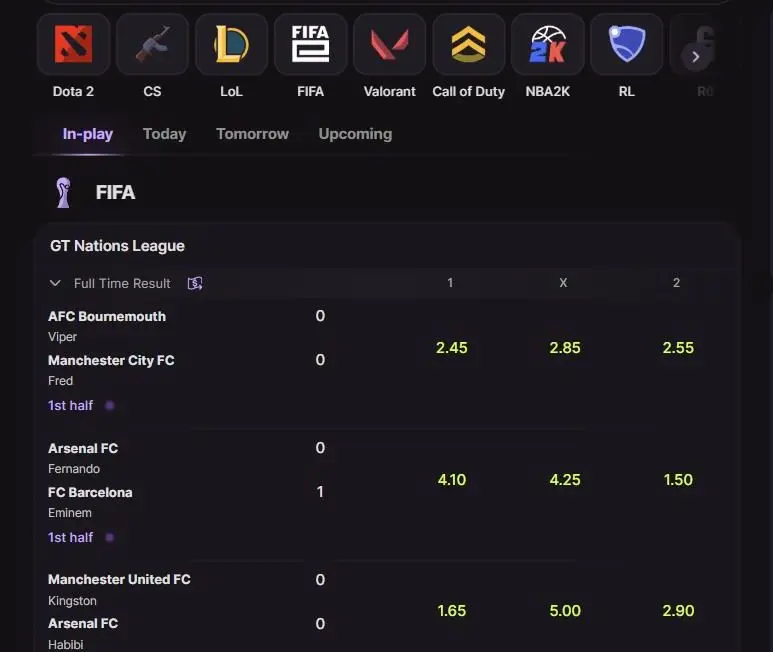 Cloudbet esports section — CS2, Dota 2, LoL, Valorant