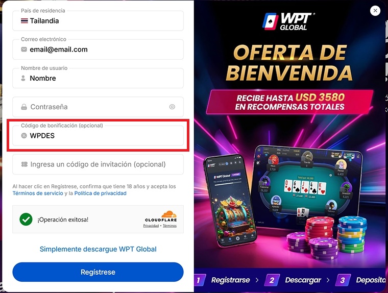 Formulario De Registro De Wpt Global Con Enlace De Descarga.