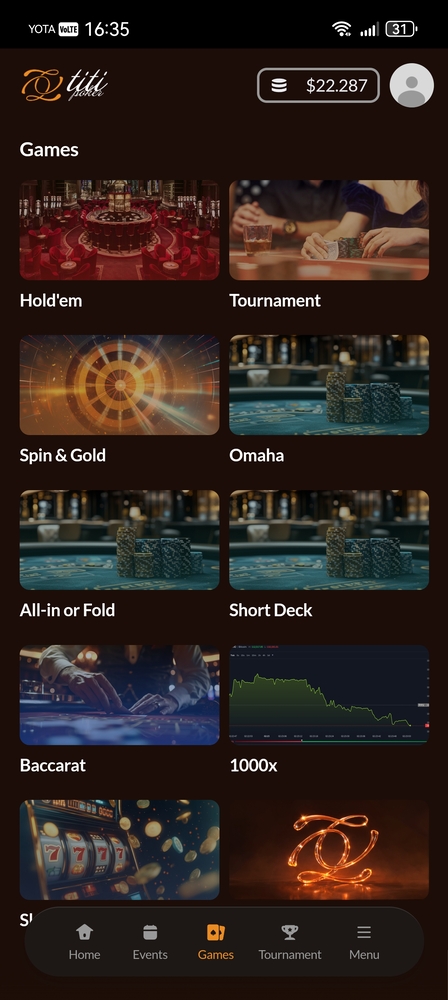 Titi Poker Mobile Lobby All Games