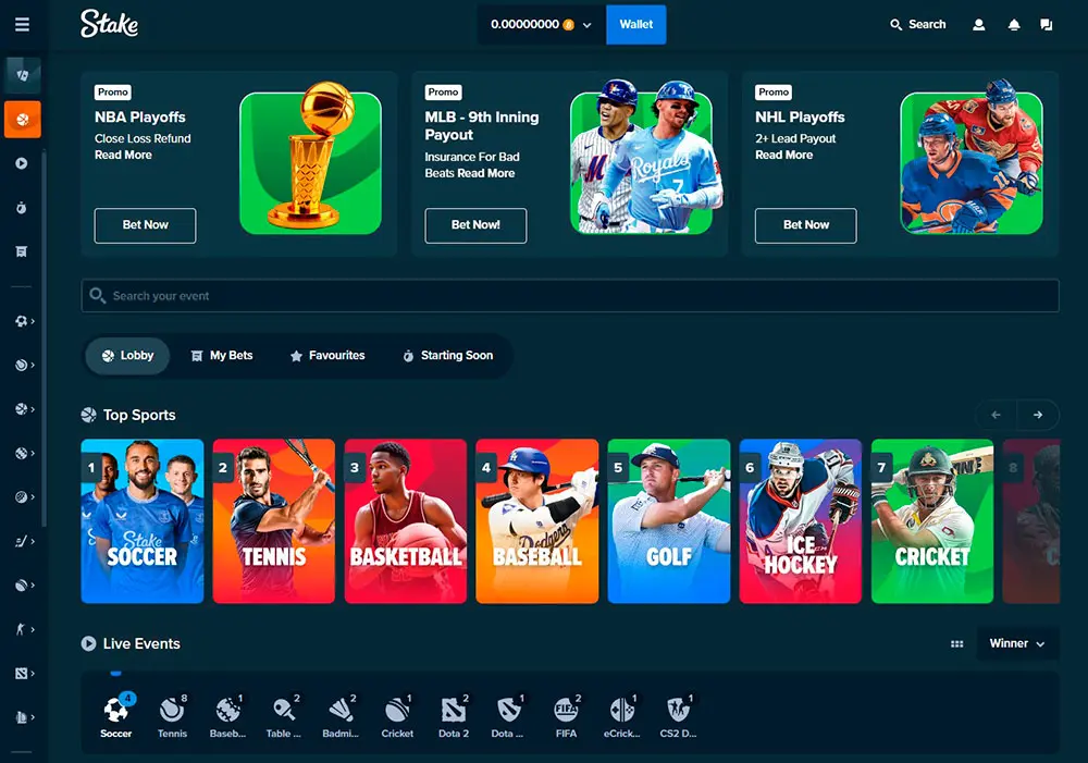 Stake Sportsbook Website Interface