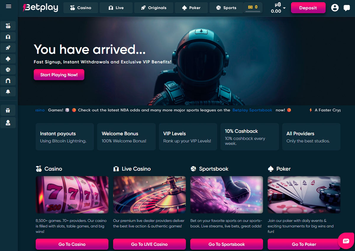 Betplay Casino Site Interface