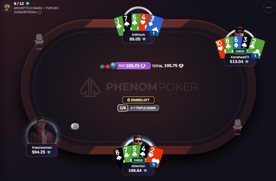 Столы по 2-7 Triple Draw на Phenom Poker