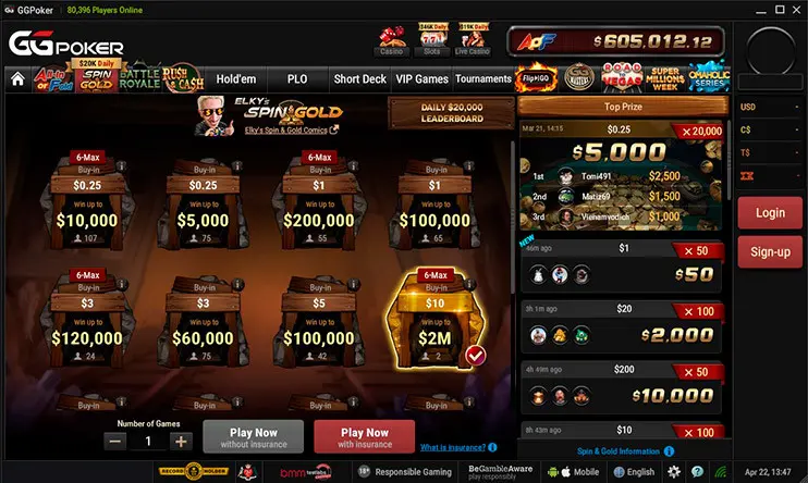 ggpoker spin&gold lobby